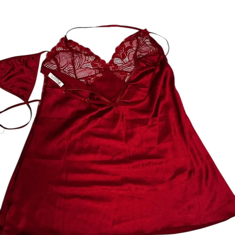 Avidlove Lingerie Set Lace‎ Babydoll Satin Chemise Sleepwear Red